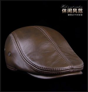 Silan Online Shop כובעים+כפפות Men&#039;s outdoor leather hat All Seasons Berets male warm cap 100% genuine Leather.