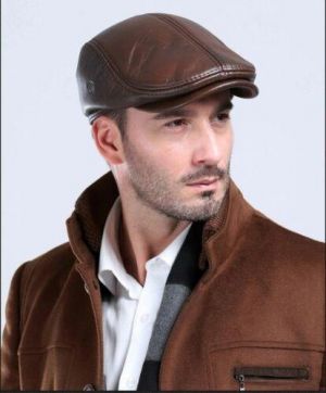 Men&#039;s outdoor leather hat All Seasons Berets male warm cap 100% genuine Leather.