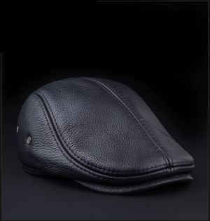 Silan Online Shop כובעים+כפפות Men&#039;s outdoor leather hat All Seasons Berets male warm cap 100% genuine Leather.