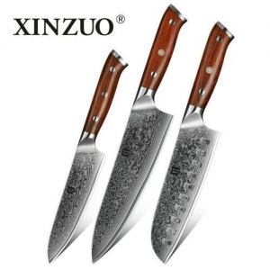Silan Online Shop סכינים+כלי מטבח XINZUO 3Pcs/1 Pc. Japanese Kitchen Knives Set Damascus Steel Santoku Chef Knife