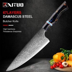 Silan Online Shop סכינים+כלי מטבח XITUO Professional Butcher Knife 8 Inch Damascus Ultra Sharp Blade Meat Cutting.
