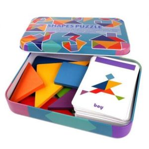 Silan Online Shop מוצרים לתינוק,צעצועי ילדים Wooden Montessori Pattern Animal Jigsaw Puzzle Colorful Tangram Toy Kids Early