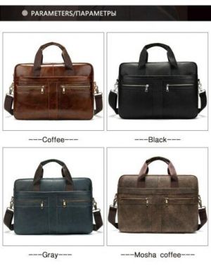Men&#039;s Briefcase Genuine Leather Laptop Shoulder Cowhide Leather  Business Man .